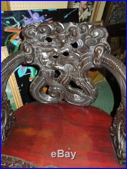 Chinese, Carved, Dragon Chair and Table, 34 H