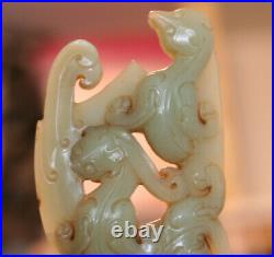 Chinese Carved Jade with 2 Dragons Carving Antique