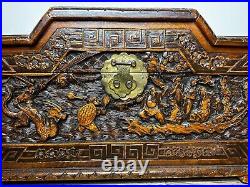 Chinese Carved Mythical Dragon Warriors Marine Nautical Camphor Chest