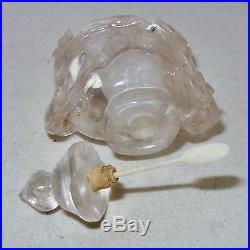 Chinese Carved Rock Crystal Quartz Snuff Bottle with CHILONG Baby Dragons & Stand