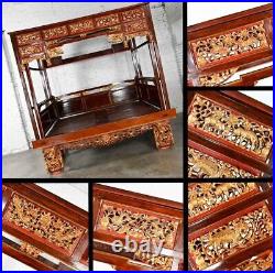 Chinese Carved Wedding Bed, Qing Dynasty, circa 1880 gilded dragons & opium