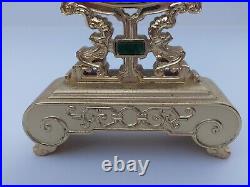 Chinese Celadon Jade Bi Disc On Gold Plated Stand Dragon Plaque
