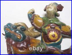 Chinese Ceramic Roof Tile Warrior Riding Dragon Horse (Chi Lin) Brings Good Luck