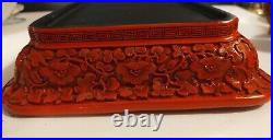 Chinese Cinabar Tray With Two Four Legged Dragons and The Pearl of Wisdom Vtg