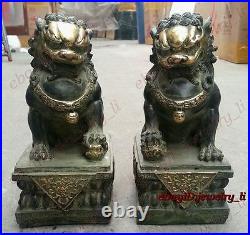 Chinese Classic Antiques Bronze lion pair Fu Foo Dog guard Statues big 21cm