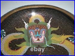 Chinese Cloisonné Bowl with IMPERIAL DRAGONS Enamel Gilt Bronze 19th Century vtg