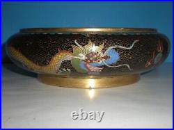 Chinese Cloisonné Bowl with IMPERIAL DRAGONS Enamel Gilt Bronze 19th Century vtg