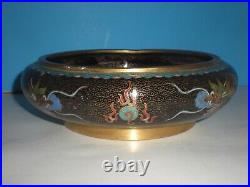 Chinese Cloisonné Bowl with IMPERIAL DRAGONS Enamel Gilt Bronze 19th Century vtg