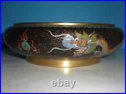 Chinese Cloisonné Bowl with IMPERIAL DRAGONS Enamel Gilt Bronze 19th Century vtg