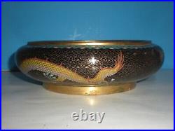 Chinese Cloisonné Bowl with IMPERIAL DRAGONS Enamel Gilt Bronze 19th Century vtg