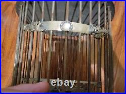 Chinese Cloisonne Bronze Bird Cage Dragon Metal Rare HTF Blue Enamel Pierced