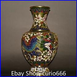 Chinese Cloisonne Enamel Bronze Gilt Dragon Beast Phoenix Bird Bottle Vase Pair