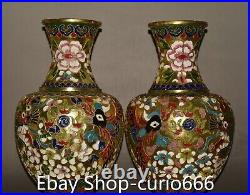 Chinese Cloisonne Enamel Bronze Gilt Dragon Beast Phoenix Bird Bottle Vase Pair