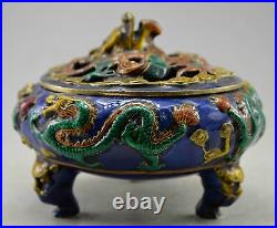 Chinese Cloisonne Handwork Carved Dragon Incense Burner 20948