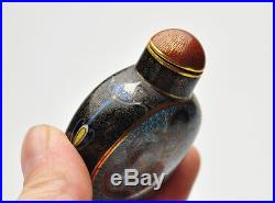 Chinese Cloisonné Snuff Bottle, Five-Clawed Dragons Flaming Pearl 19th Century