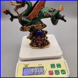 Chinese Copper Cloisonne Handmade Carved Exquisite Flying dragon Statue