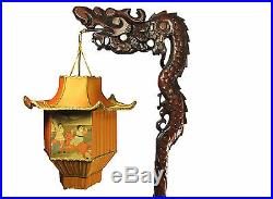 Chinese Dragon Lamp Wood Floor Antique Carved Custom Pagoda Shade 1920s Rare