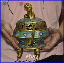 Chinese Dynasty Bronze Cloisonne enamel gilt Dragon Beast Incense burner Censer