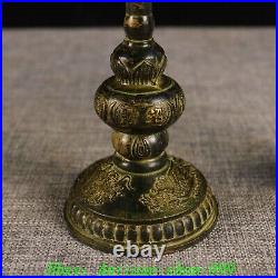 Chinese Dynasty Bronze Gilt Dragon Phoenix Lotus Candle Holder Candlestick Pair