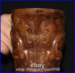 Chinese Dynasty Old Jade Carved Dragon Loong Beast Zun Wine Glass Tea Cup Statue