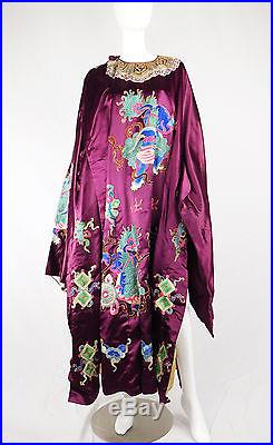 Chinese Dynasty Purple Silk Dragon Antique Robe OS