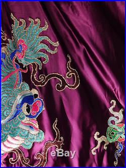 Chinese Dynasty Purple Silk Dragon Antique Robe OS