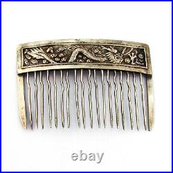 Chinese Export Dragon Motif Small Hair Comb Sterling Silver