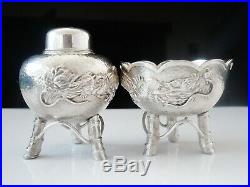 Chinese Export Pepper Pot & Salt Cellar with Dragon Decoration c. 1920