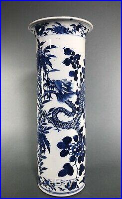 Chinese Export Porcelain Blue And White Dragon Vase 19th c Kangxi Mark 12.2