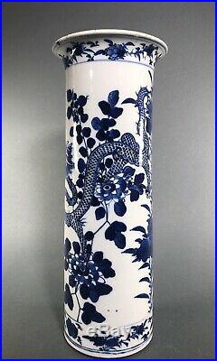Chinese Export Porcelain Blue And White Dragon Vase 19th c Kangxi Mark 12.2