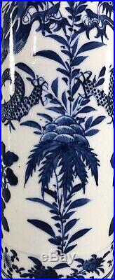 Chinese Export Porcelain Blue And White Dragon Vase 19th c Kangxi Mark 12.2