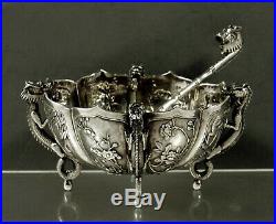 Chinese Export Silver Bowl & Ladle c1890 Luen Hing Dragons