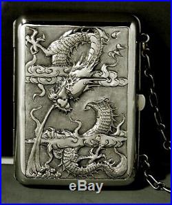 Chinese Export Silver Box c1890 Bat Dragon Elder & Child