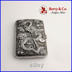 Chinese Export Silver Cigarette Case High Relief Dragon Sterling Silver