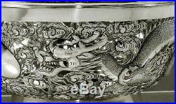 Chinese Export Silver Dragon Bowl c1890 WING FAT