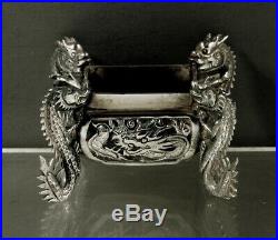 Chinese Export Silver Dragon Bowls (2) c1885 Luenwo