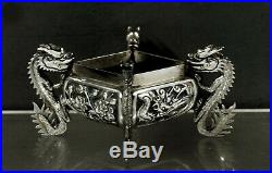 Chinese Export Silver Dragon Bowls (2) c1885 Luenwo