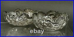Chinese Export Silver Dragon Bowls c1890 WANG HING