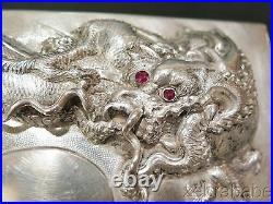 Chinese Export Silver Dragon Box NANKING Ruby Eyes