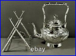 Chinese Export Silver Dragon Tea Set c1890 YOK SANG