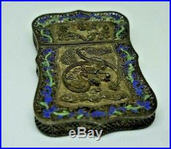 Chinese Export Silver Filigree Card case with dragon, squirrel Flowers