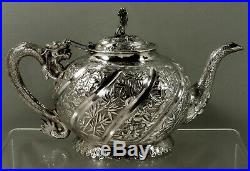 Chinese Export Silver Tea Set c1890 Dragon Handles & Spout