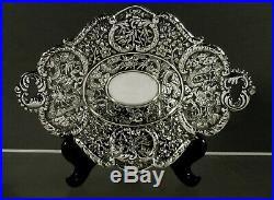 Chinese Export Silver Tray c1890 Signed Battling Dragons