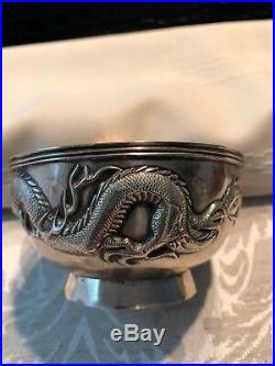 Chinese Export Sterling Silver Dragon Chasing Pearl Bowl
