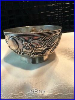 Chinese Export Sterling Silver Dragon Chasing Pearl Bowl