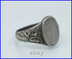Chinese Export Sterling Silver Dragon Signet Ring Vintage Antique Art Nouveau