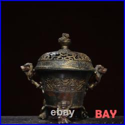 Chinese Exquisite Antique Arts Crafts Home Decoration Dragon Lid Incense Burner