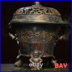 Chinese Exquisite Antique Arts Crafts Home Decoration Dragon Lid Incense Burner