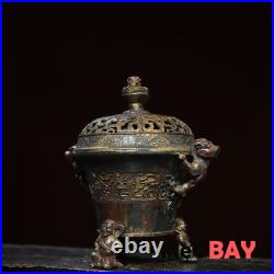 Chinese Exquisite Antique Arts Crafts Home Decoration Dragon Lid Incense Burner