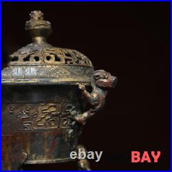 Chinese Exquisite Antique Arts Crafts Home Decoration Dragon Lid Incense Burner